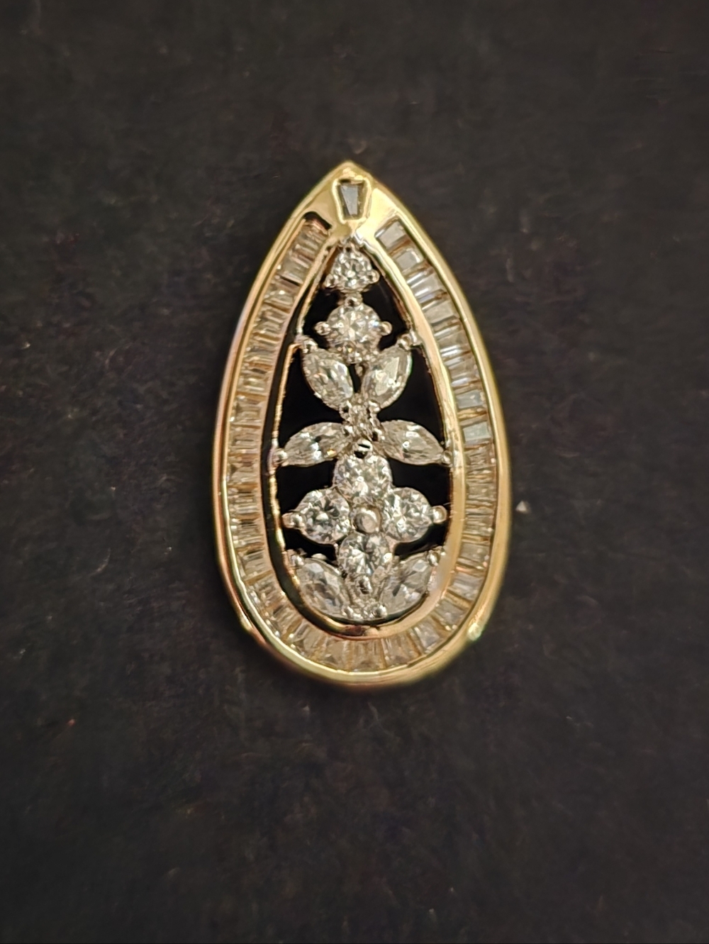 Gold Teardrop Pendant with CZ Stones - Women Jewelry